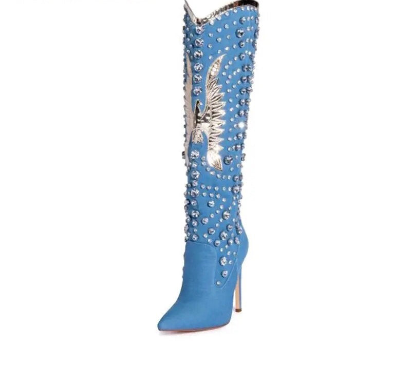 Bota texana rhinestones eta arrano marrazkiarekin