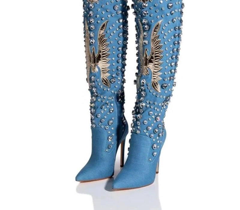 Bota texana rhinestones eta arrano marrazkiarekin