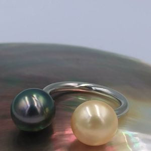 Anillo Agua dulce-Perlas cultivadas-Perla de Tahiti y Dorada de Agua dulce