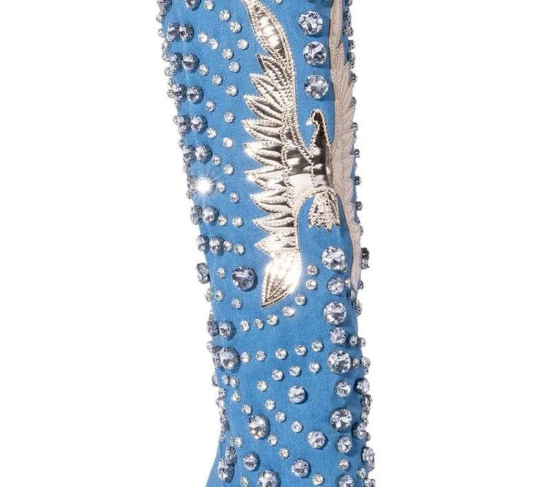 Bota texana rhinestones eta arrano marrazkiarekin