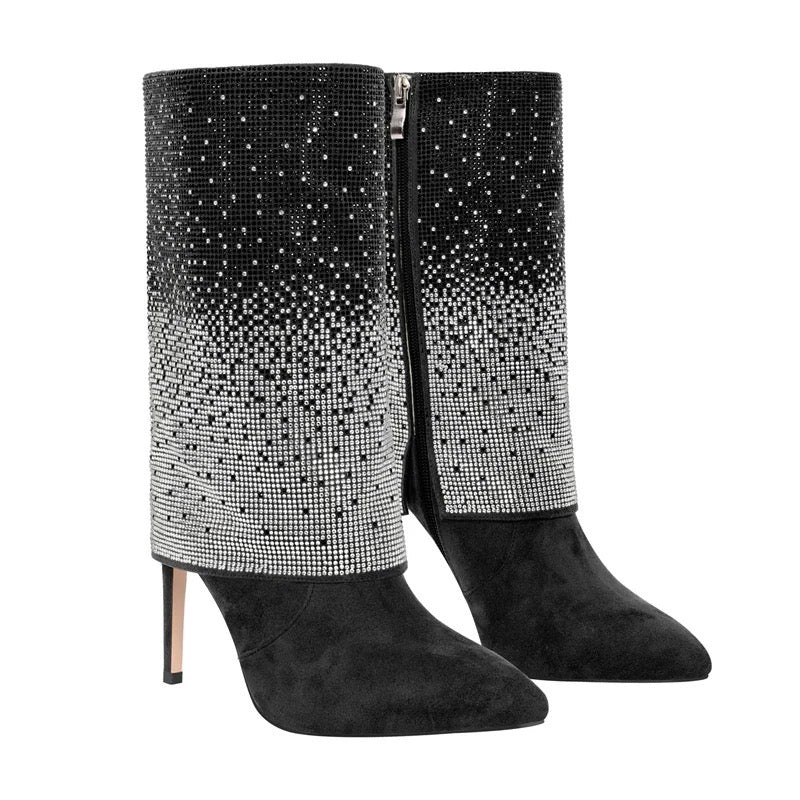 London black and silver strass boot