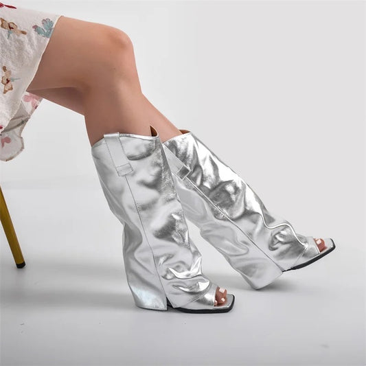 Open silver boot with wedge Lissa